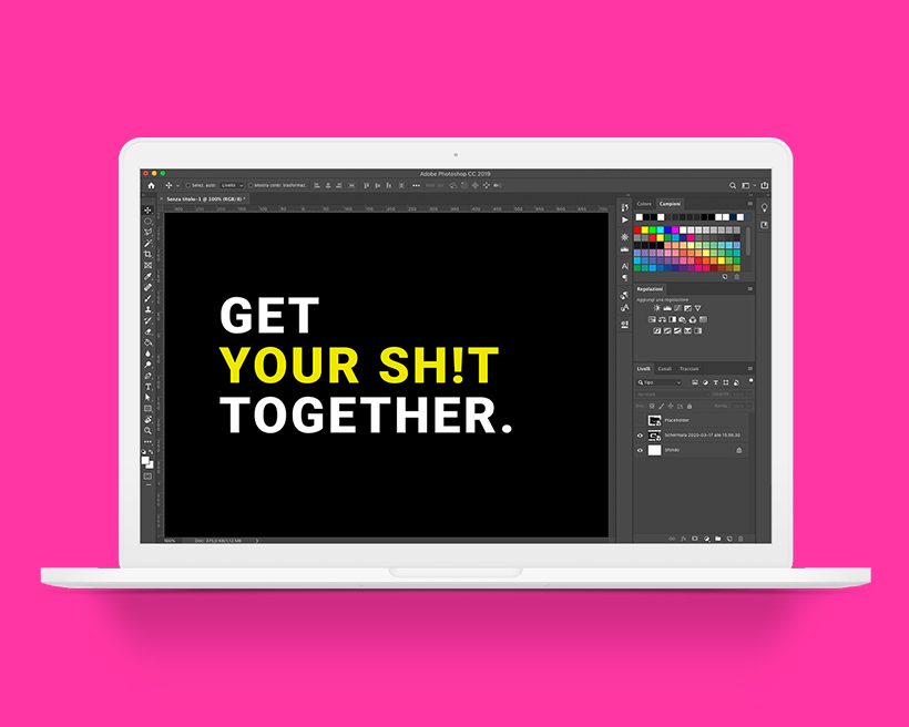 photoshop etiquette immagine cover. Screenshot di una schermata di Photoshop con la scritta Get your shit together