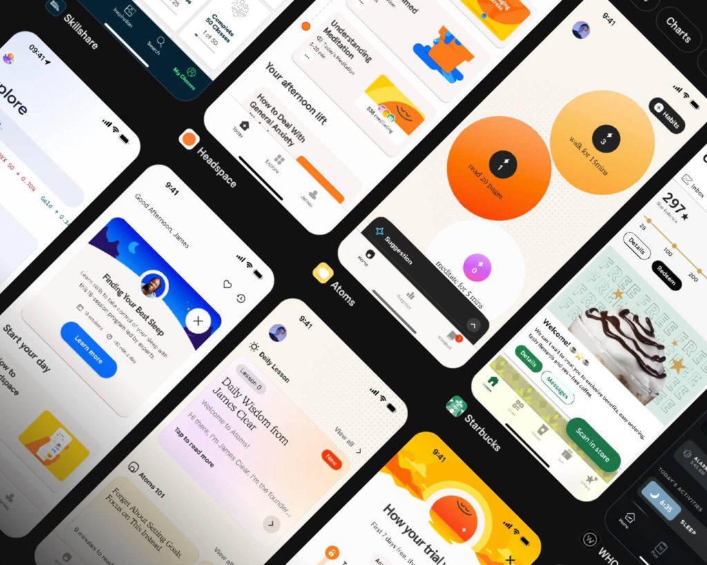 design mobile screenshot di varie applicazioni mobile